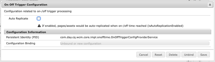 OSGi On Off Trigger Configuration