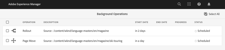 Status and details of Asynchronous operations