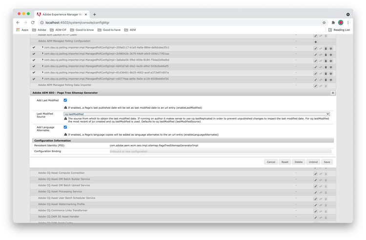 Adobe AEM SEO - Page Tree Sitemap Generator Configuration