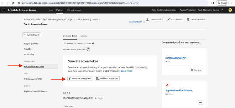 Adobe Developer Console Project Generate Access Token