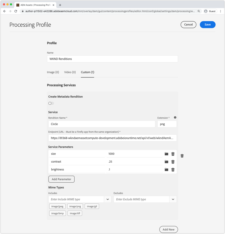 Processing profile