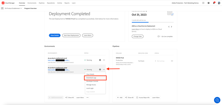 Download Logs - Cloud Manager