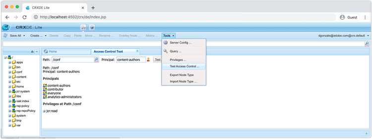 CRXDE Lite - Test Access Control