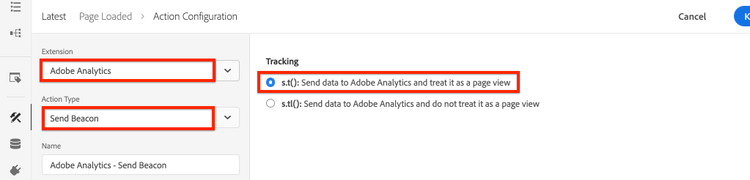 Send Beacon Adobe Analytics action