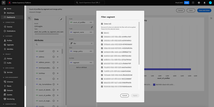 The filter dialog to filter values from your widget.