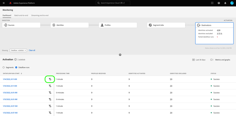 Dataflow runs filter in monitoring dashboard to drill into more information for a certain dataflow run.