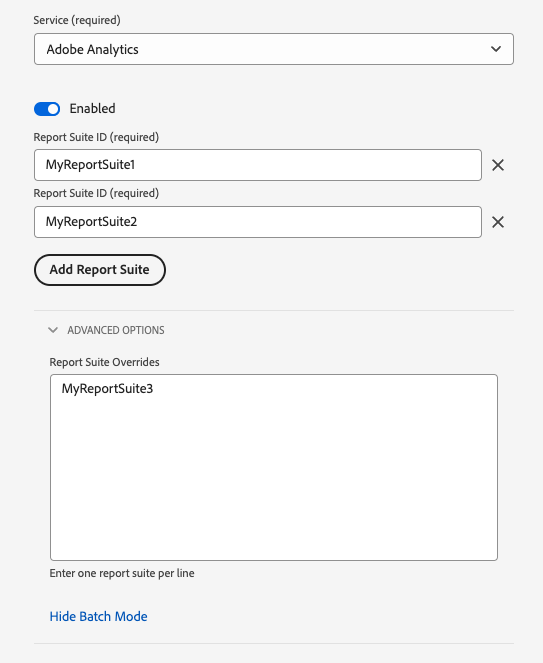 Adobe Analytics datastream settings.