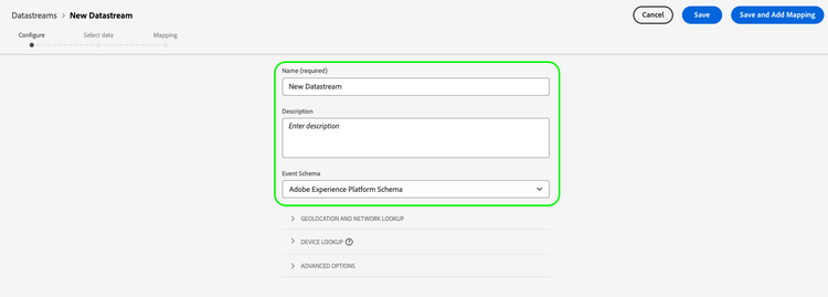 Basic configuration for a datastream