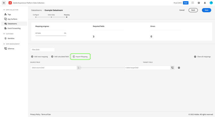 Import Mapping button being selected.