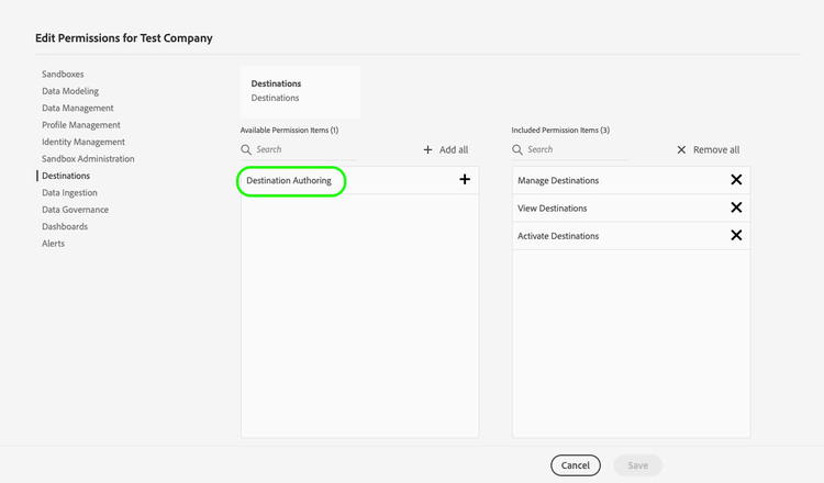 Destination Authoring permission