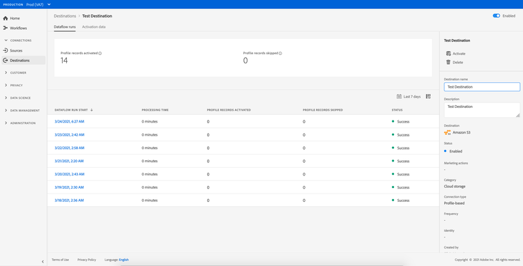 Dataflow runs tab