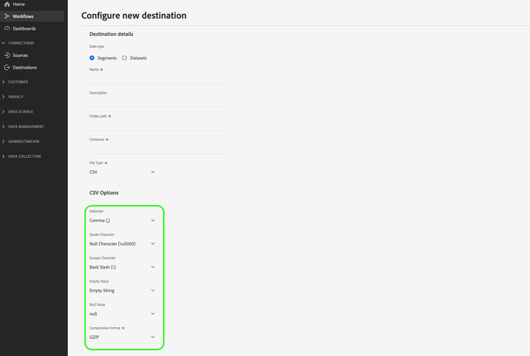 Image showing some of the available file formatting options.