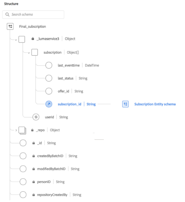 A diagram of the final_subscription schema.