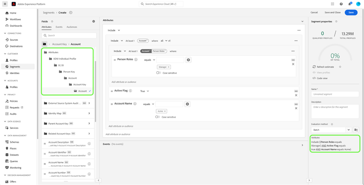 UI displaying segmentation parent org