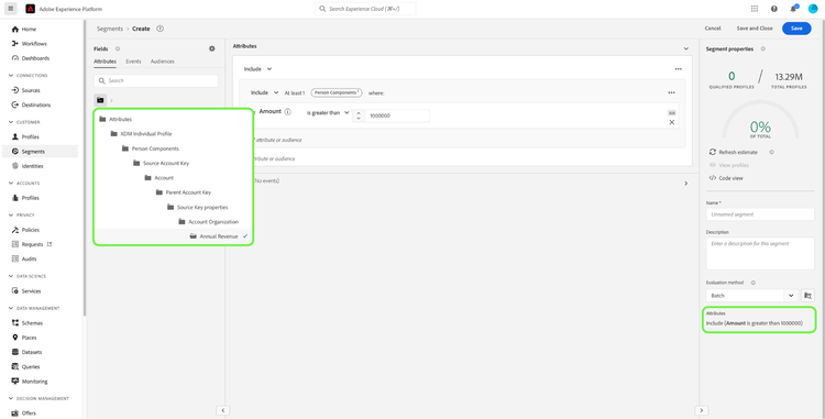 UI displaying segmentation parent org