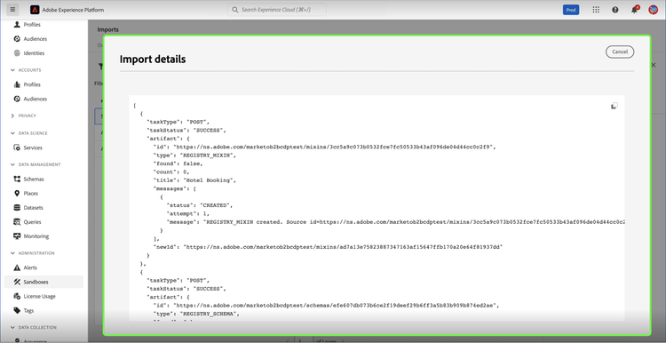 The Import details dialog showing a detailed breakdown of the imports.