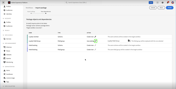 The Package object and dependencies page shows a list of assets included in the package.