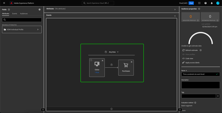 The canvas-level time constraint is highlighted.