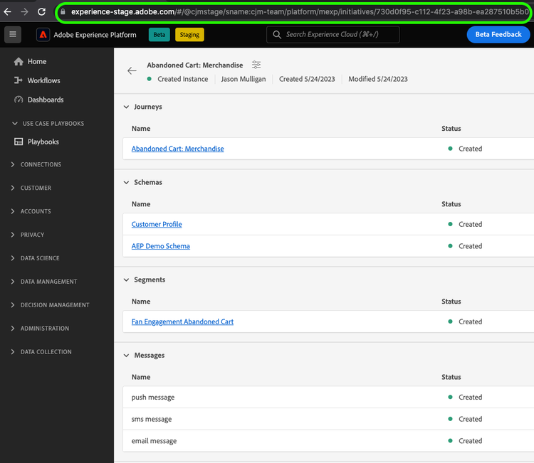 URL highlighted in a use case playbook view.