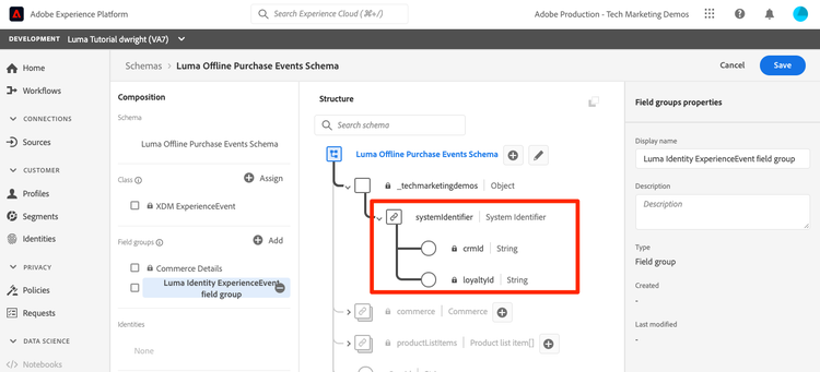 Add the data type to the field group