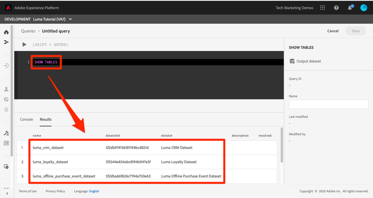 SHOW TABLE query