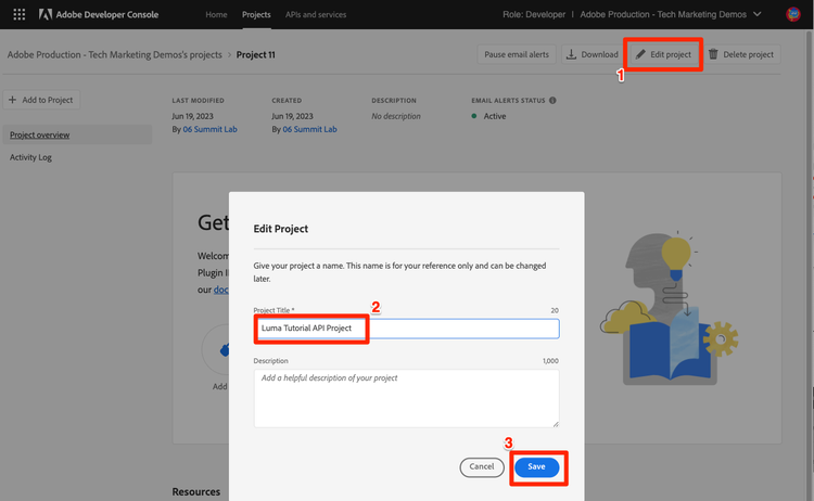 Adobe Developer Console Project API Config