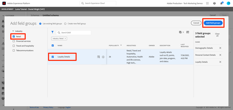 Add standard field groups to loyalty schema