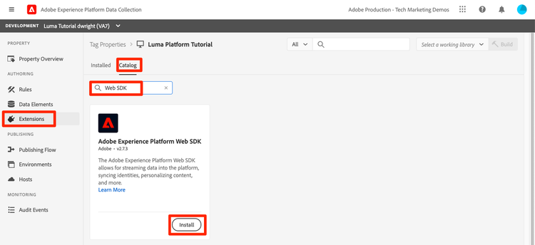 Install the Adobe Experience Platform Web SDK extension