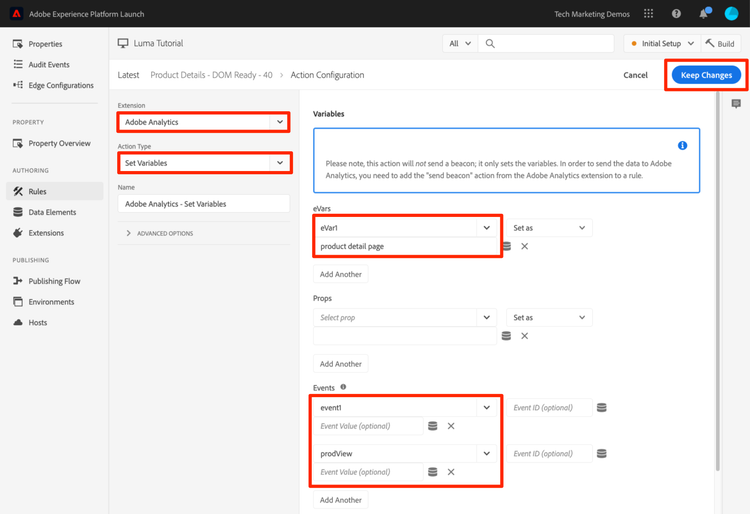 Set Analytics Variables in PDP Rule