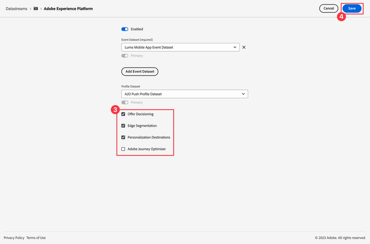 AEP datastream configuration