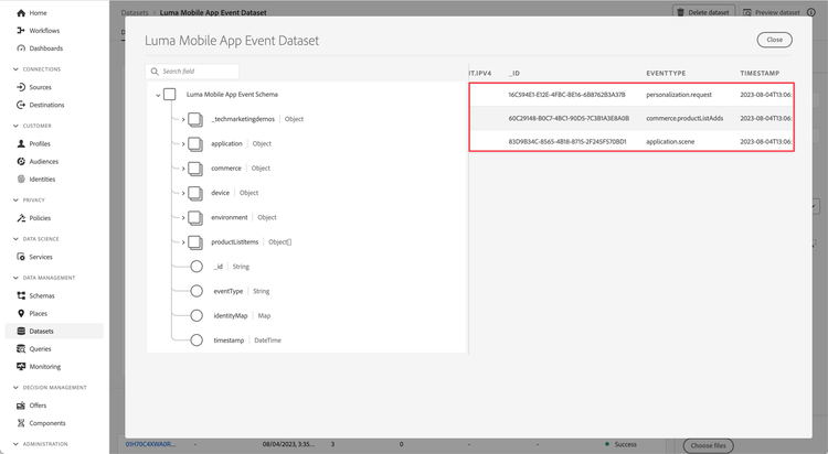 validate lifecycle sent to Platform dataset