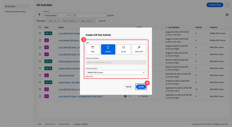 Create Target activity