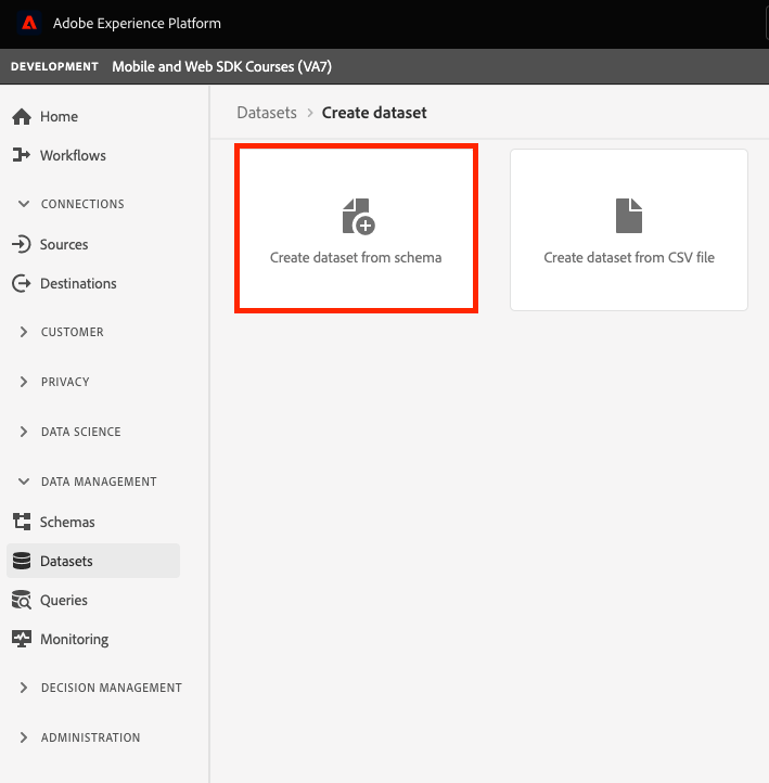 Create dataset from schema