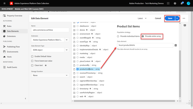 Entire array mapping to XDM object