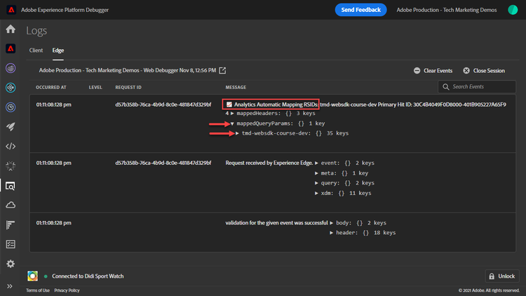 Analytics beacon Edge Trace