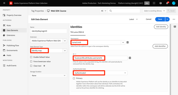 Identity Map data element capturing the customer id