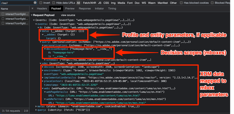 Target specific elements of the Platform Web SDK payload