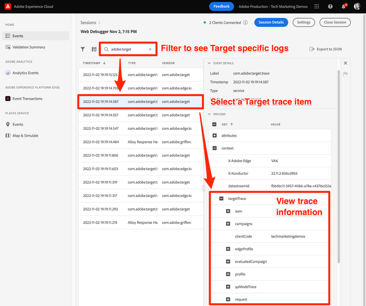 How to view Target traces with Assurance