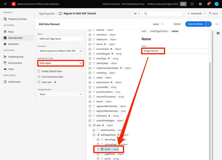 Mapping to an XDM field in an XDM Object data element