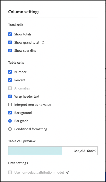 Column settings dialog box