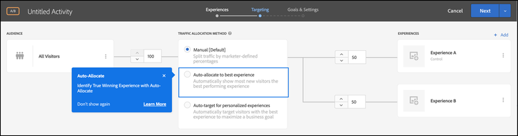 A/B Test Targeting step