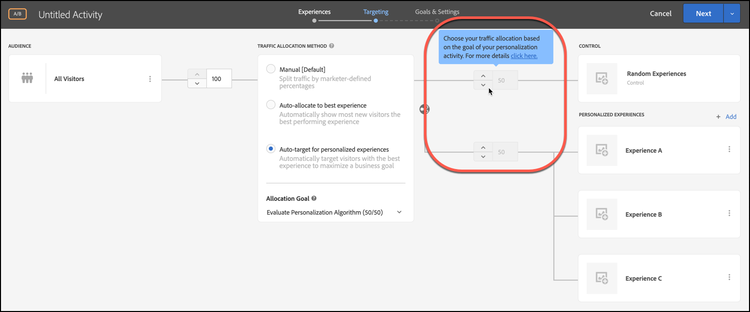 Change Auto-Target traffic allocation