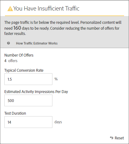 Traffic Estimate with values and results displayed