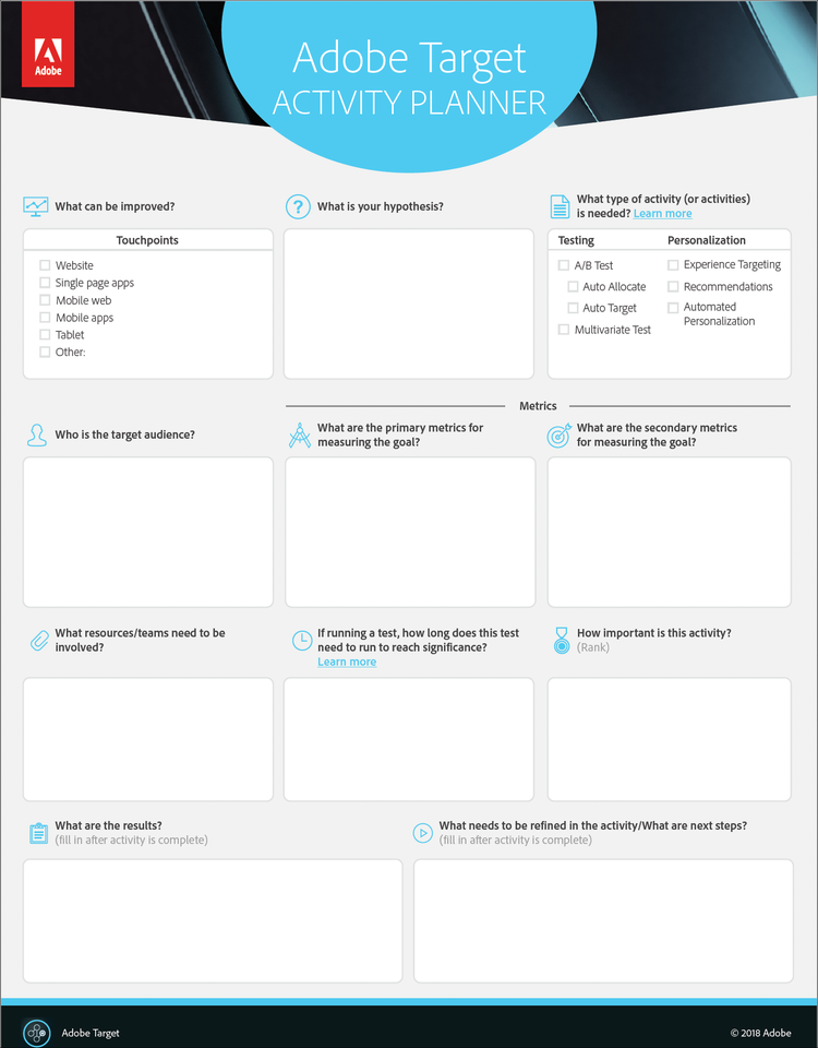 Adobe Target Activity Planner