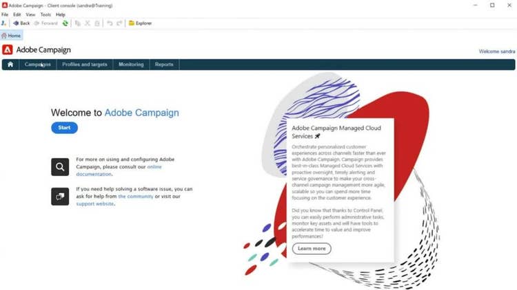 Explore the Adobe Campaign v8 Client Console user interface