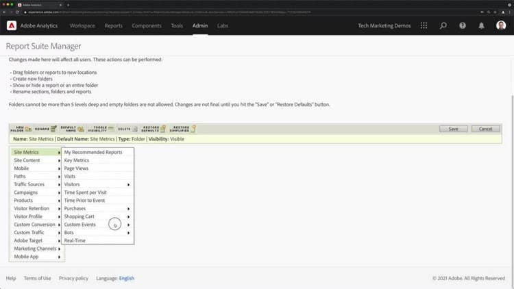 Customize Menus in Reports & Analytics