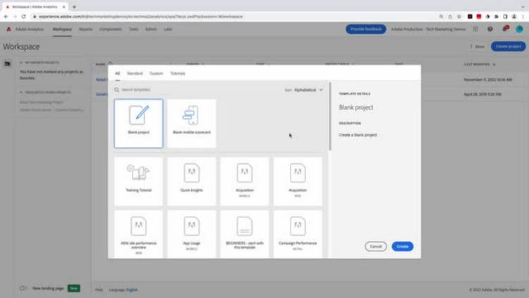 Starting your first project in Analysis Workspace