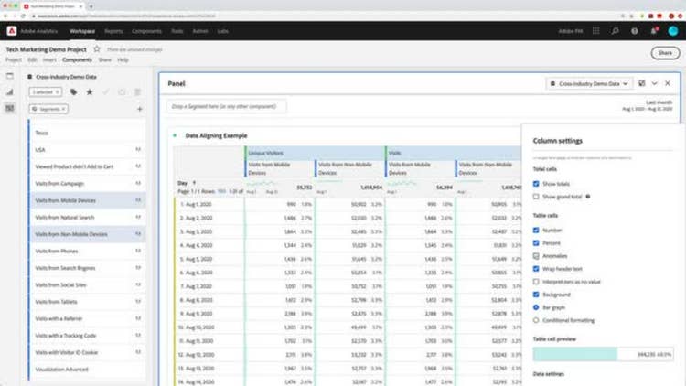 Row and Column Settings in Freeform Tables