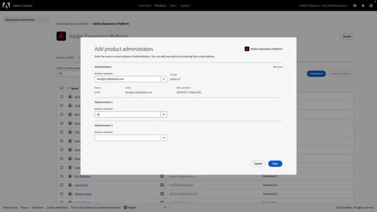 Add product administrators for Adobe Experience Platform-based applications